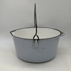 Source Unknown Light Gray Enamel Pot with Handle